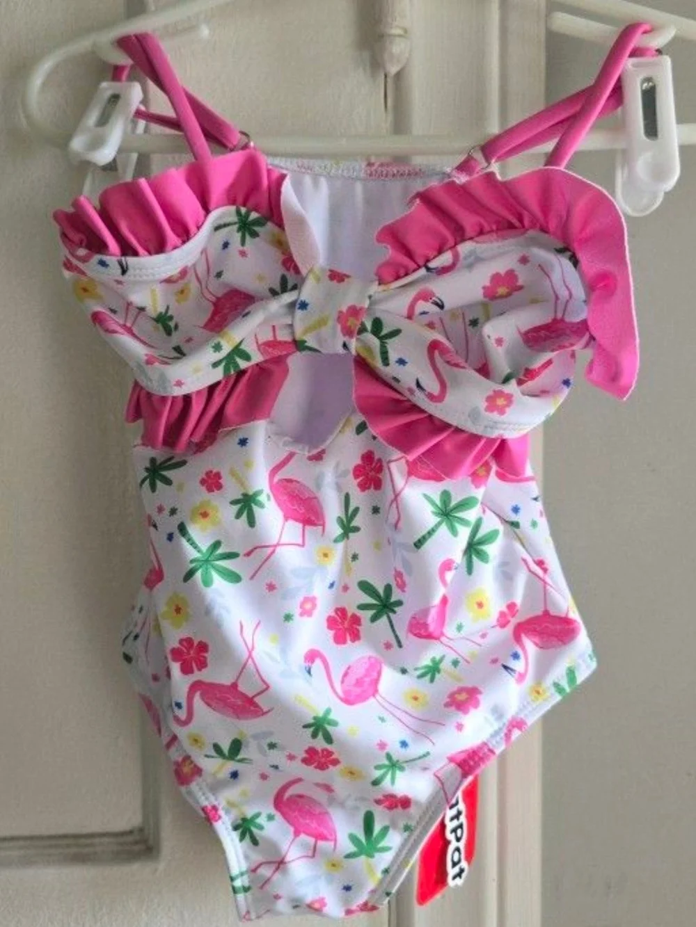 PatPat White & Pink Flamingo Ruffle One-Piece Swimsuit